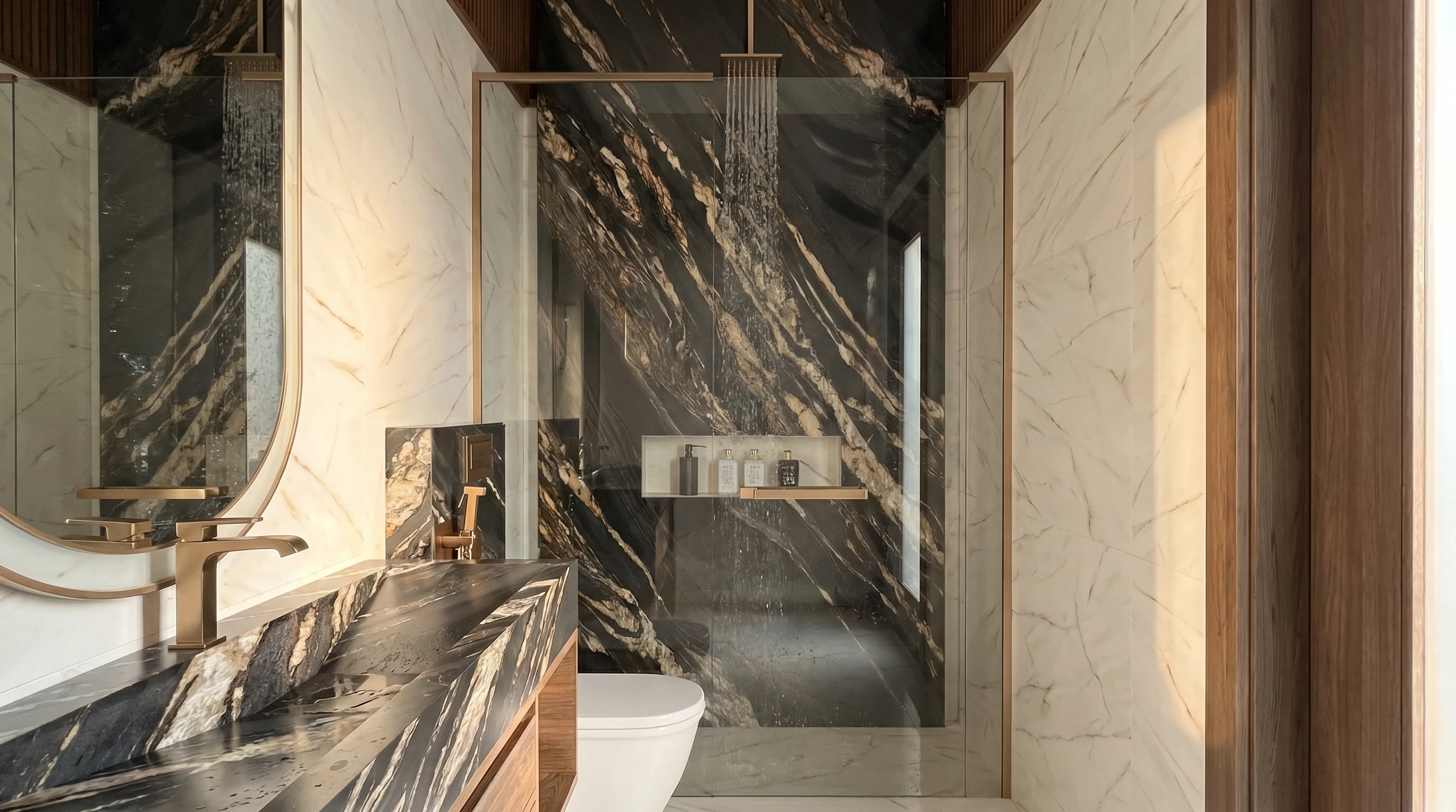 Nero Damascato and Ross Beige Rosalia Bathroom gallery image 2