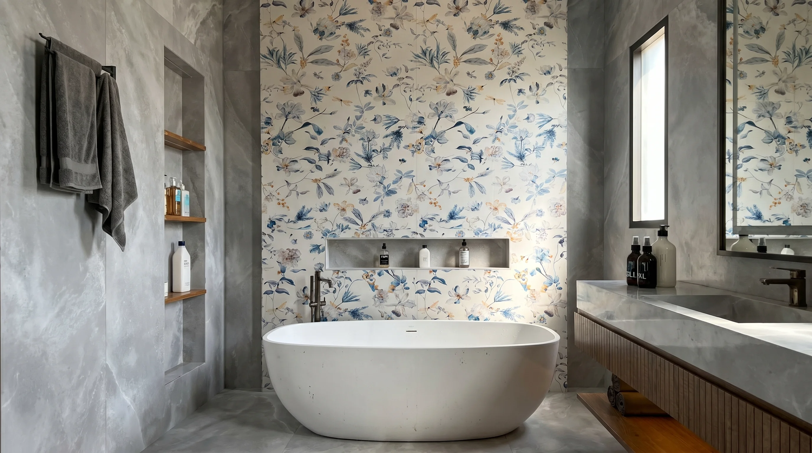 Delana Gris and Jasmine Tile Bathroom gallery image 2